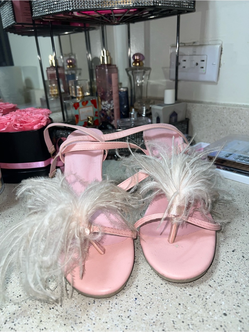 Pink Feathered Sandals